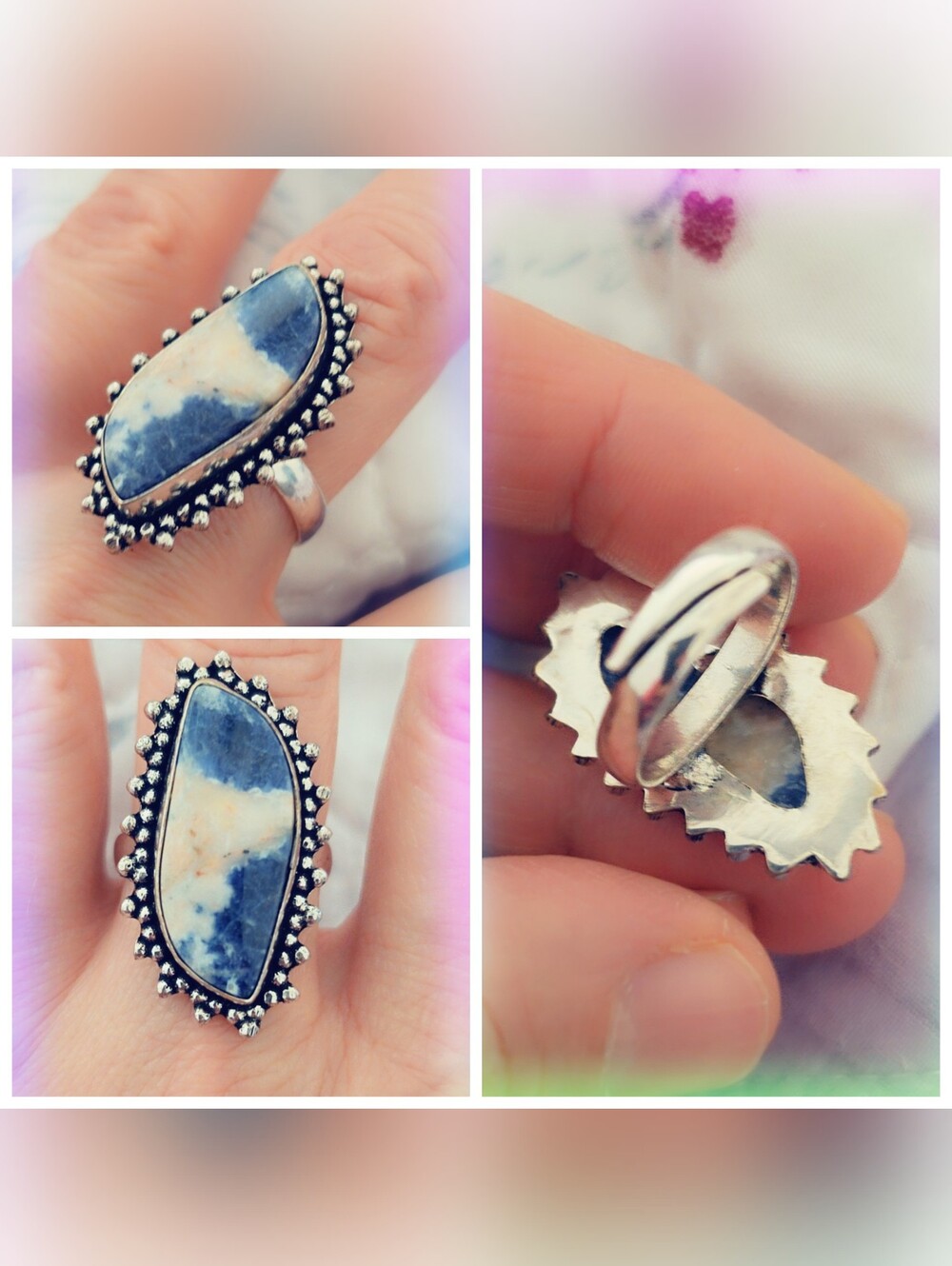 Adjustable Gemstone Statement Ring Overlay Sterling Silver Plated